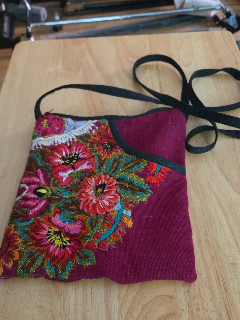 Embroidered Floral Crossbody Bag in Deep Magenta